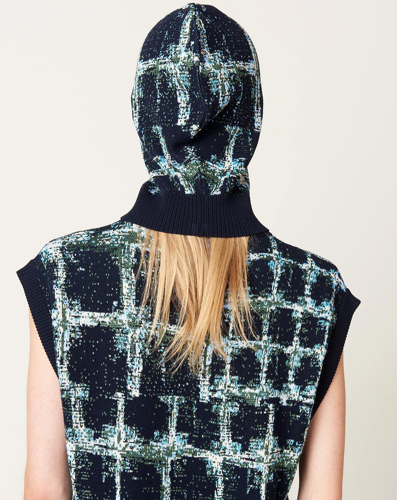 Dusk Knit Balaclava in Black Shibori Checks