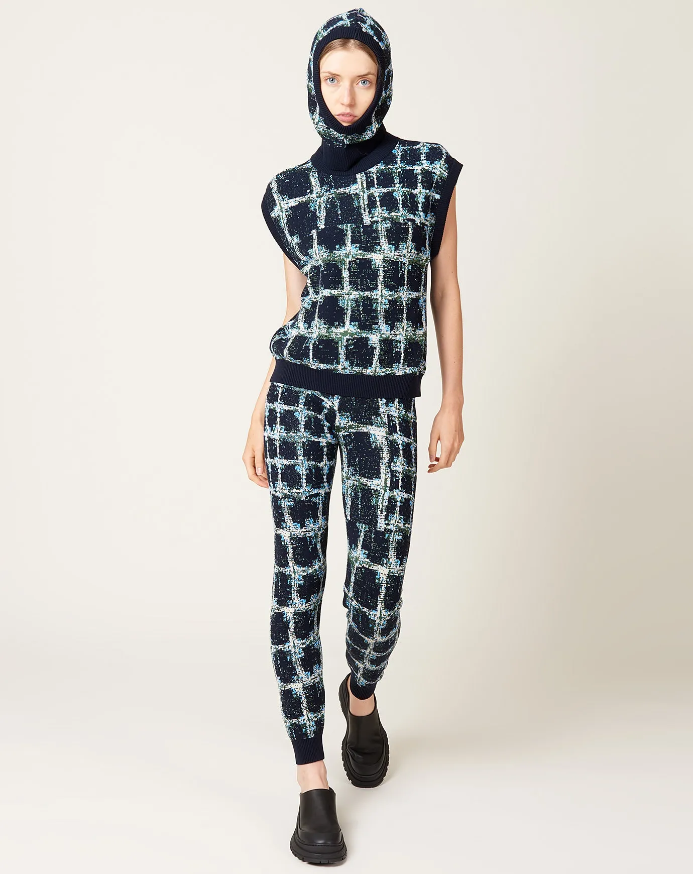 Dusk Knit Balaclava in Black Shibori Checks