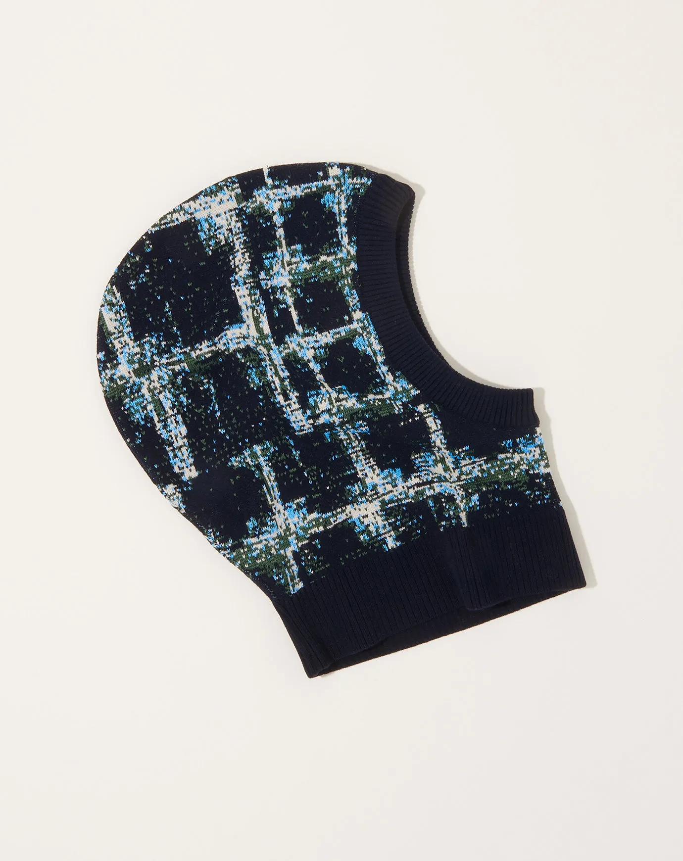 Dusk Knit Balaclava in Black Shibori Checks