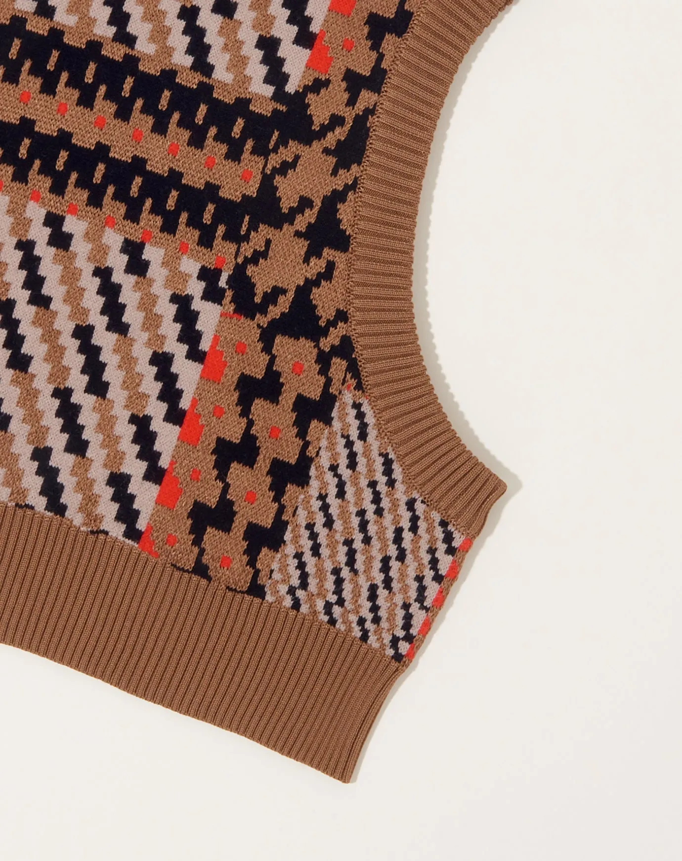 Dusk Knit Balaclava in Orange Mixed Checks