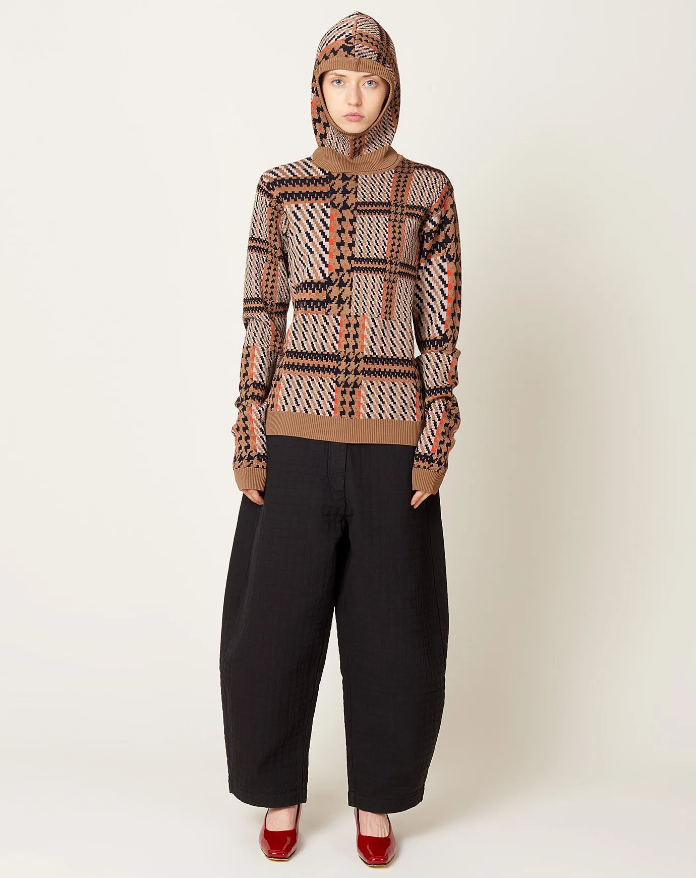 Dusk Knit Balaclava in Orange Mixed Checks