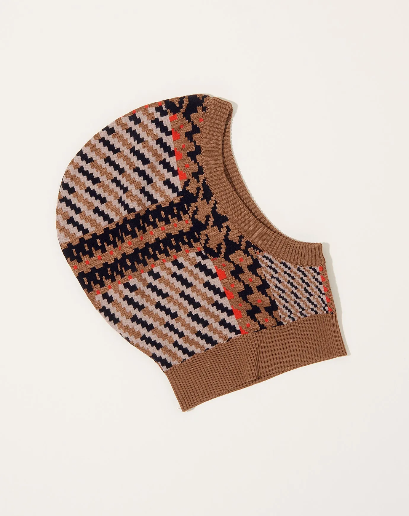 Dusk Knit Balaclava in Orange Mixed Checks