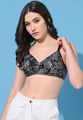 FIMS Fashion Padded Non-Wired Full Cup Dotted Print bra Black Color