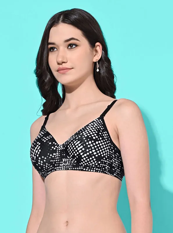 FIMS Fashion Padded Non-Wired Full Cup Dotted Print bra Black Color