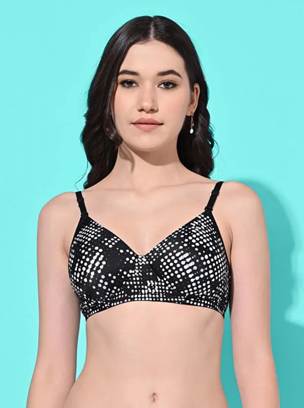 FIMS Fashion Padded Non-Wired Full Cup Dotted Print bra Black Color