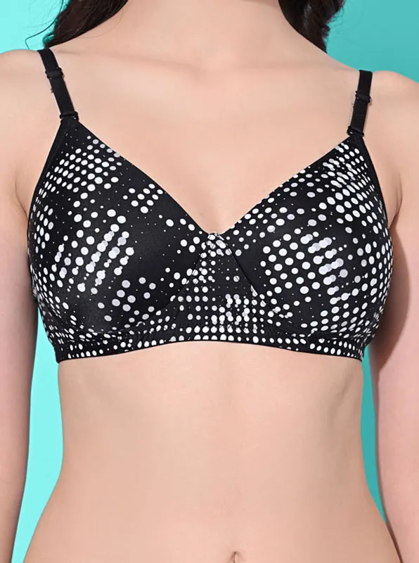 FIMS Fashion Padded Non-Wired Full Cup Dotted Print bra Black Color
