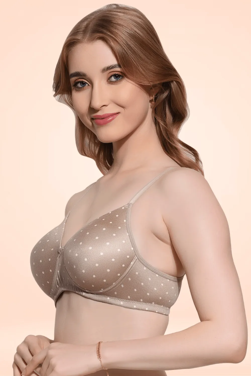 FIMS Fashion Padded Non-Wired Full Cup Dotted Print bra Brown Color