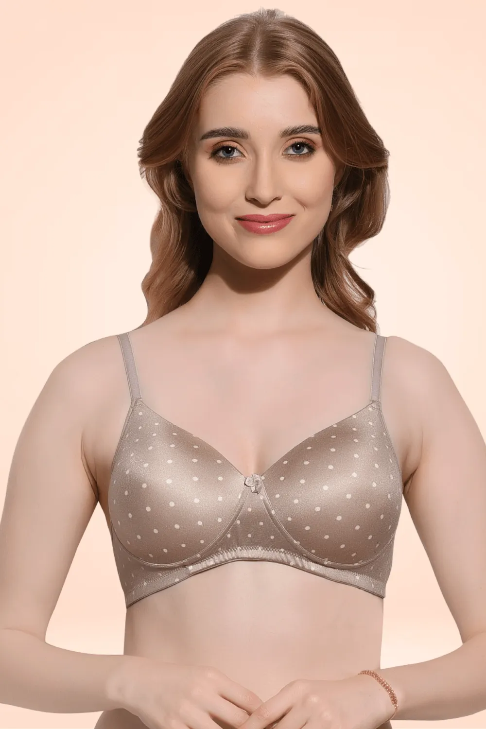 FIMS Fashion Padded Non-Wired Full Cup Dotted Print bra Brown Color
