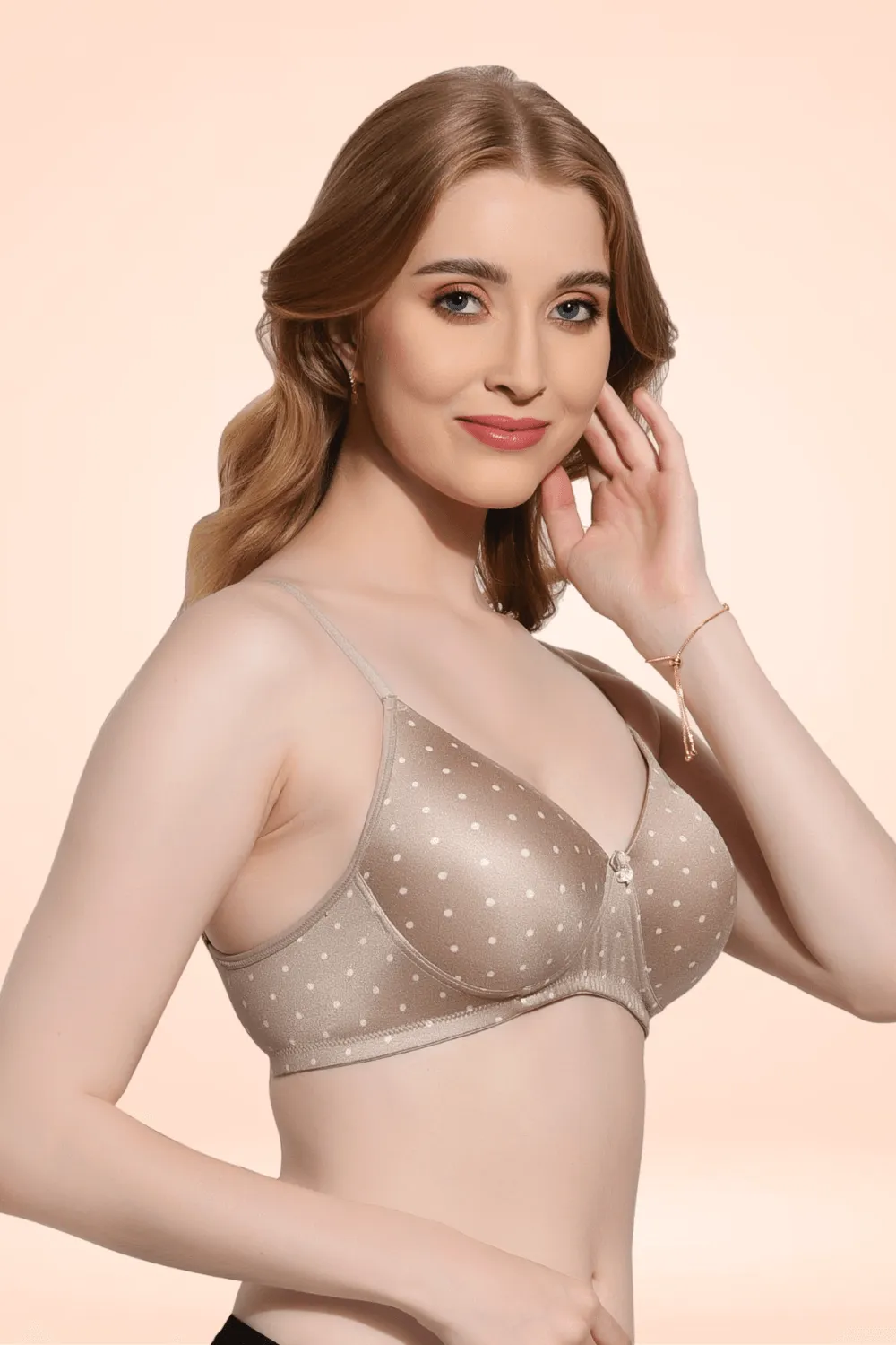 FIMS Fashion Padded Non-Wired Full Cup Dotted Print bra Brown Color