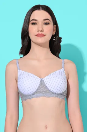 FIMS Fashion Padded Non-Wired Full Cup Dotted Print bra White Color