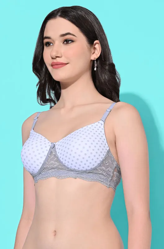 FIMS Fashion Padded Non-Wired Full Cup Dotted Print bra White Color
