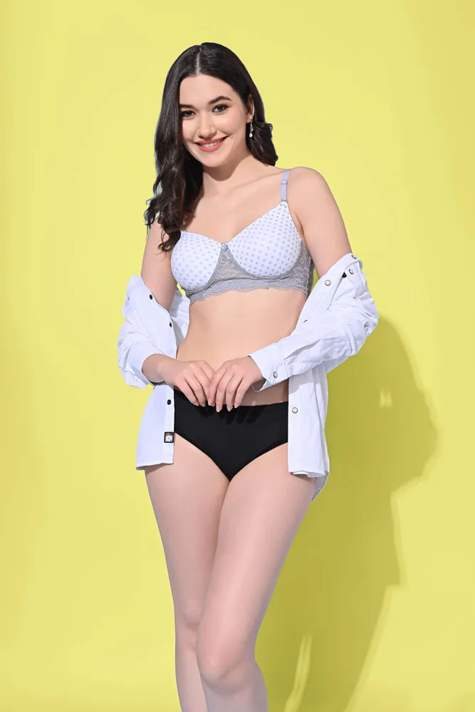 FIMS Fashion Padded Non-Wired Full Cup Dotted Print bra White Color