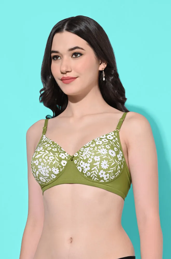 FIMS Fashion Padded Non-Wired Full Cup Floral Print bra Green Colour
