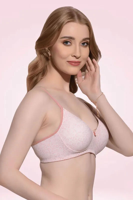 FIMS Fashion Padded Non-Wired Full Cup Heart Print bra Pink Colour