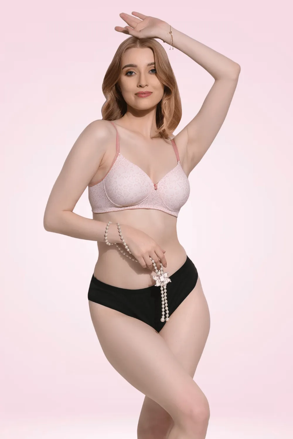 FIMS Fashion Padded Non-Wired Full Cup Heart Print bra Pink Colour