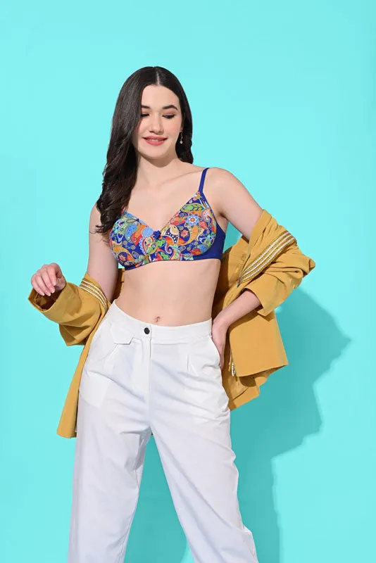 FIMS Fashion Padded Non-Wired Full Cup Paisley Print bra Multicolor