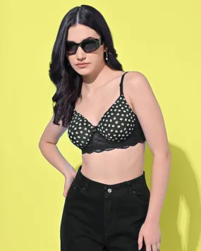 FIMS Fashion Padded Non-Wired Full Cup Polka Dot Print bra Black Color