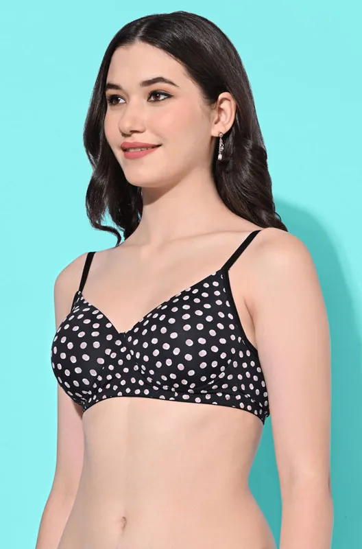 FIMS Fashion Padded Non-Wired Full Cup Polka Print bra Black Color