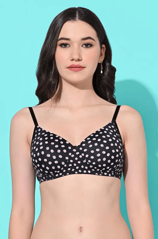 FIMS Fashion Padded Non-Wired Full Cup Polka Print bra Black Color