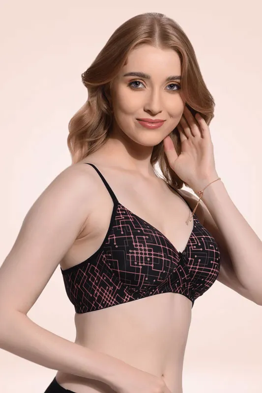 FIMS Fashion Padded Non-Wired Full Cup Printed bra Black Color