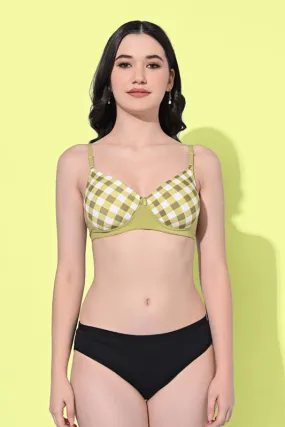 FIMS Fashion Padded Non-Wired Full Cup Printed bra Green Color