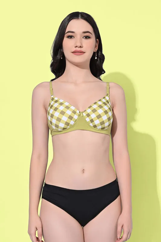 FIMS Fashion Padded Non-Wired Full Cup Printed bra Green Color
