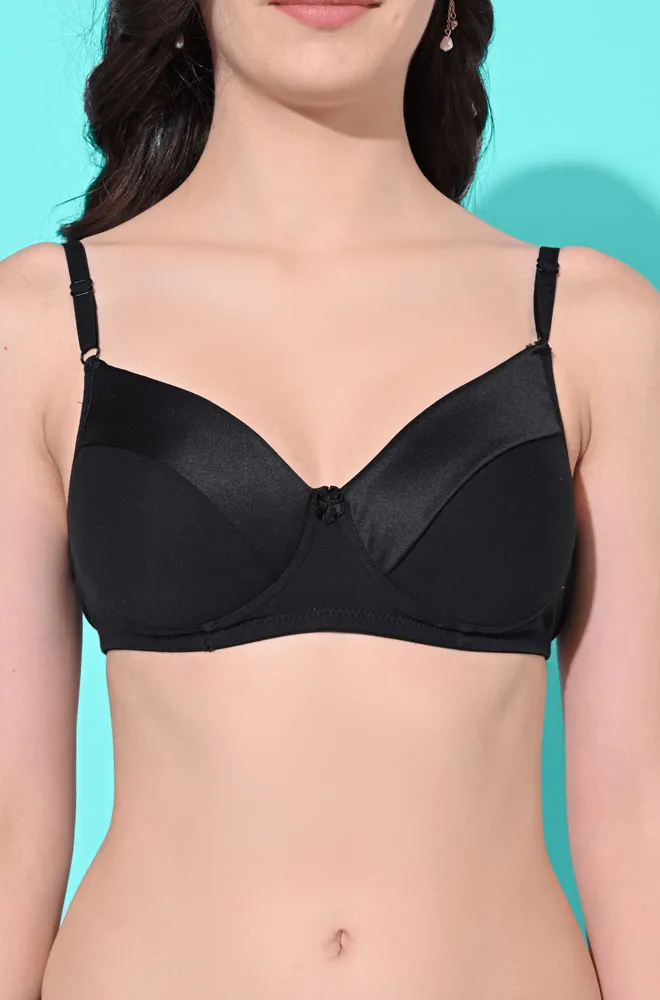 FIMS Fashion Padded Non-Wired Full Cup Solid Print bra Black Color