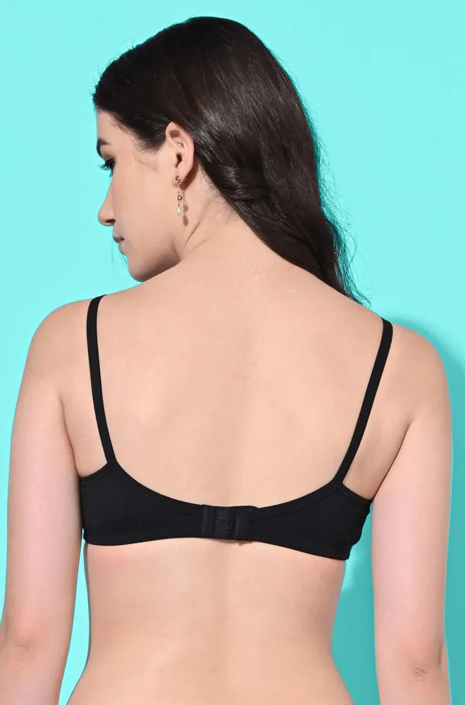 FIMS Fashion Padded Non-Wired Full Cup Solid Print bra Black Color