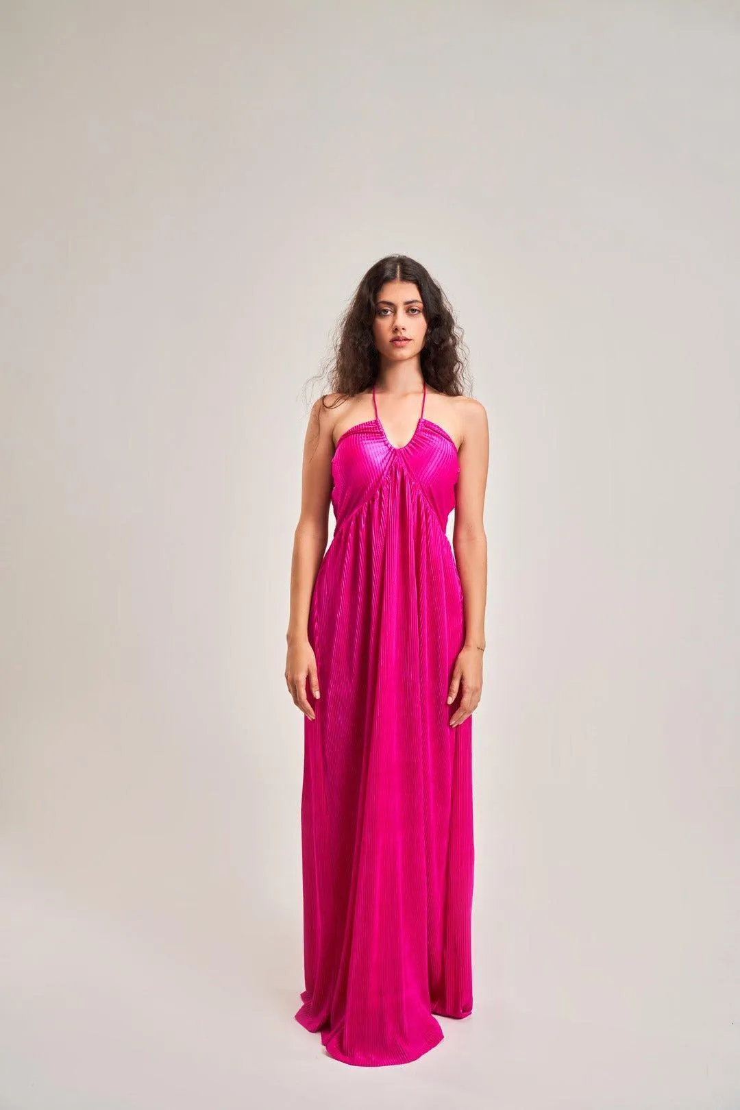 FUCHSIA DRAWSTRING DETAIL DRESS