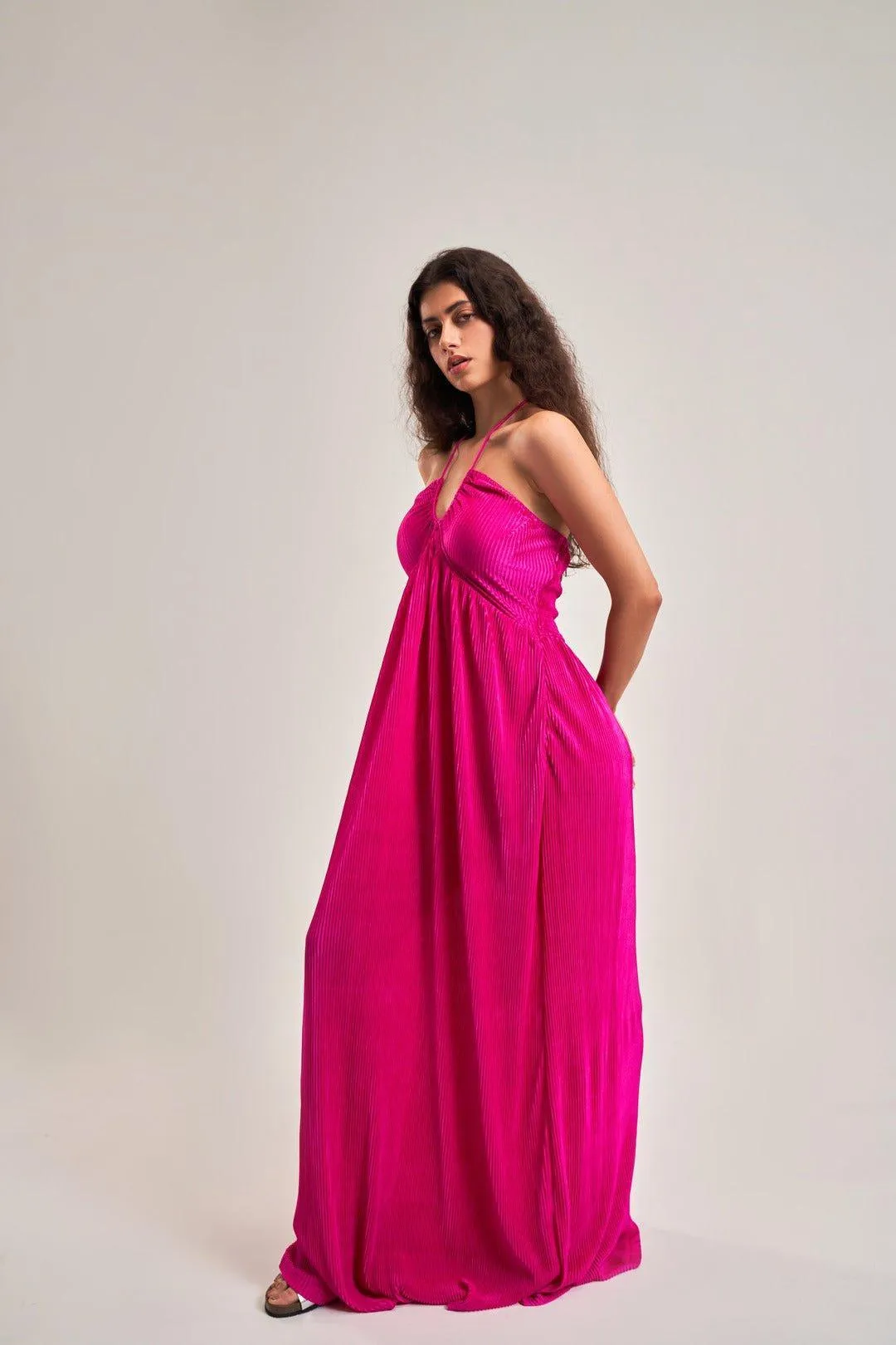 FUCHSIA DRAWSTRING DETAIL DRESS