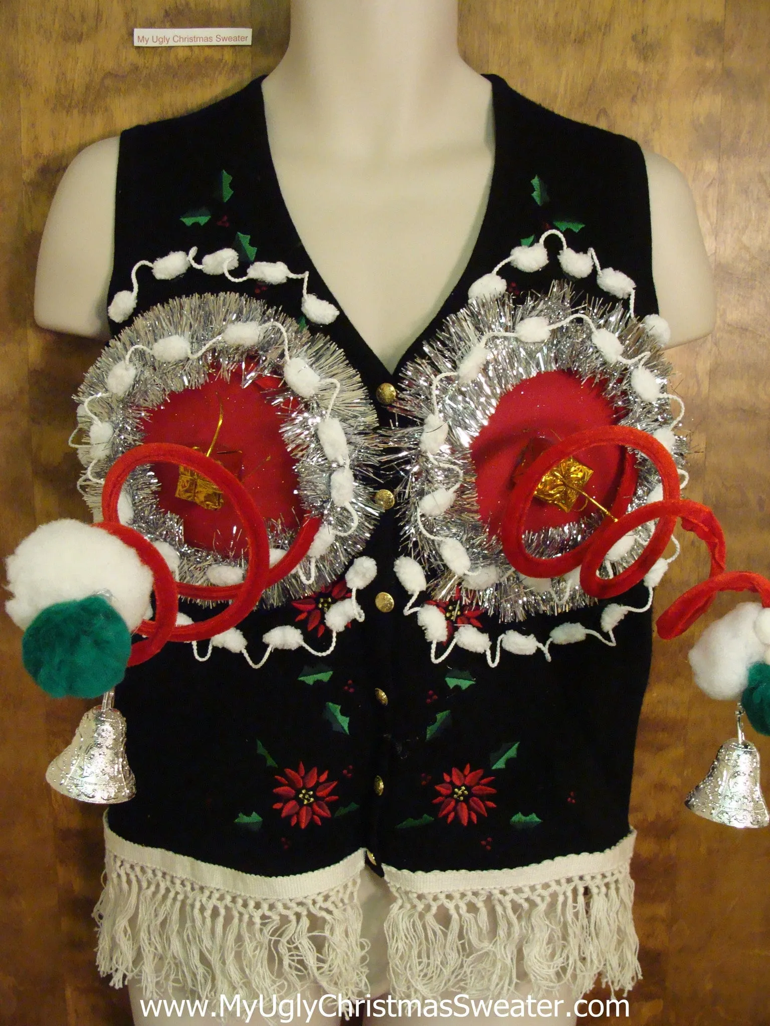 Funny 3D Ugly Xmas Sweater Vest with Springy Boobs