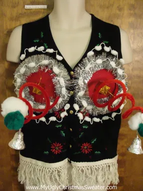 Funny 3D Ugly Xmas Sweater Vest with Springy Boobs