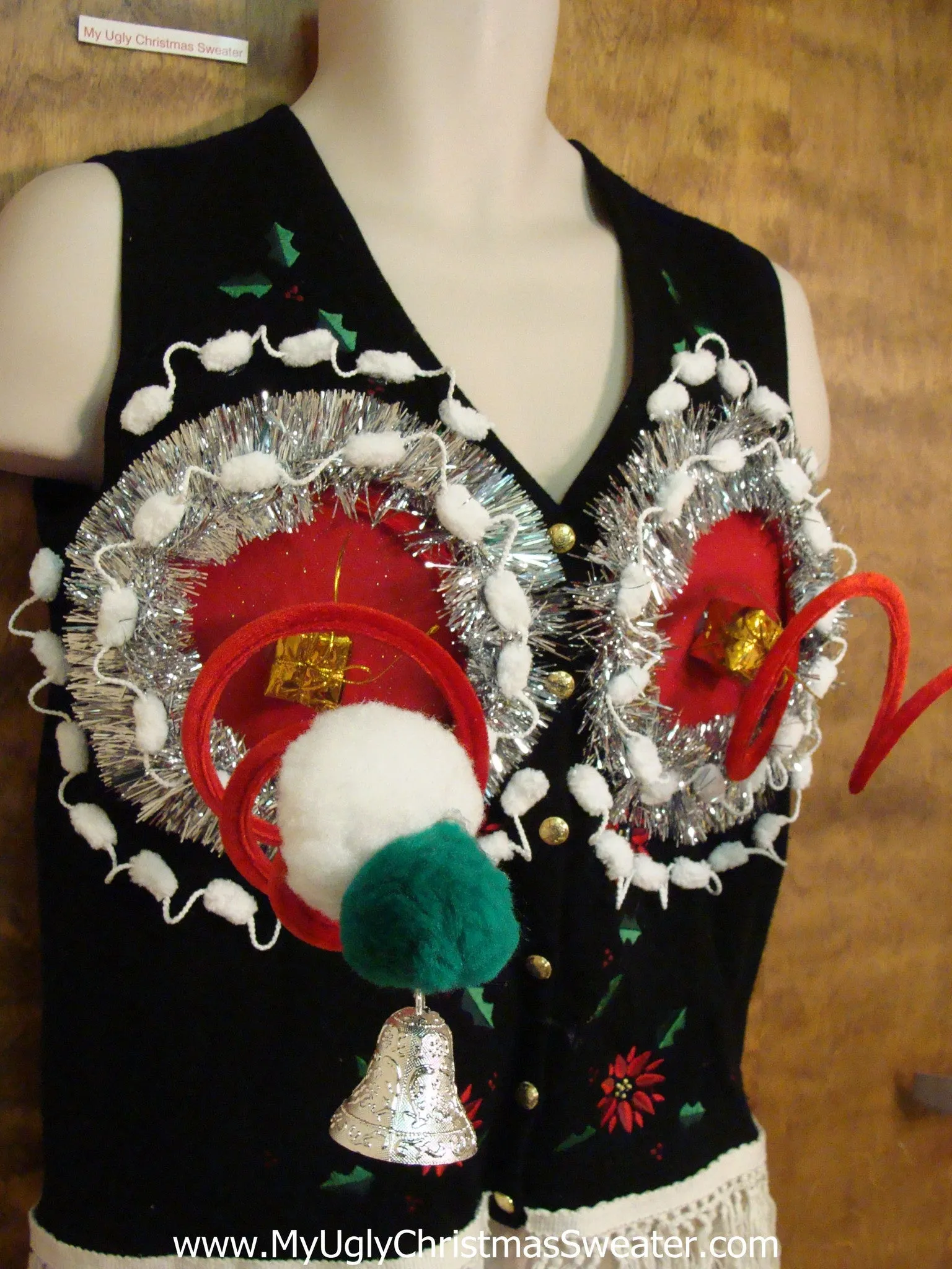 Funny 3D Ugly Xmas Sweater Vest with Springy Boobs
