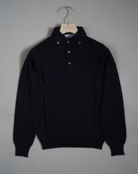 Gran Sasso Merino Wool Button-Down Polo / Navy