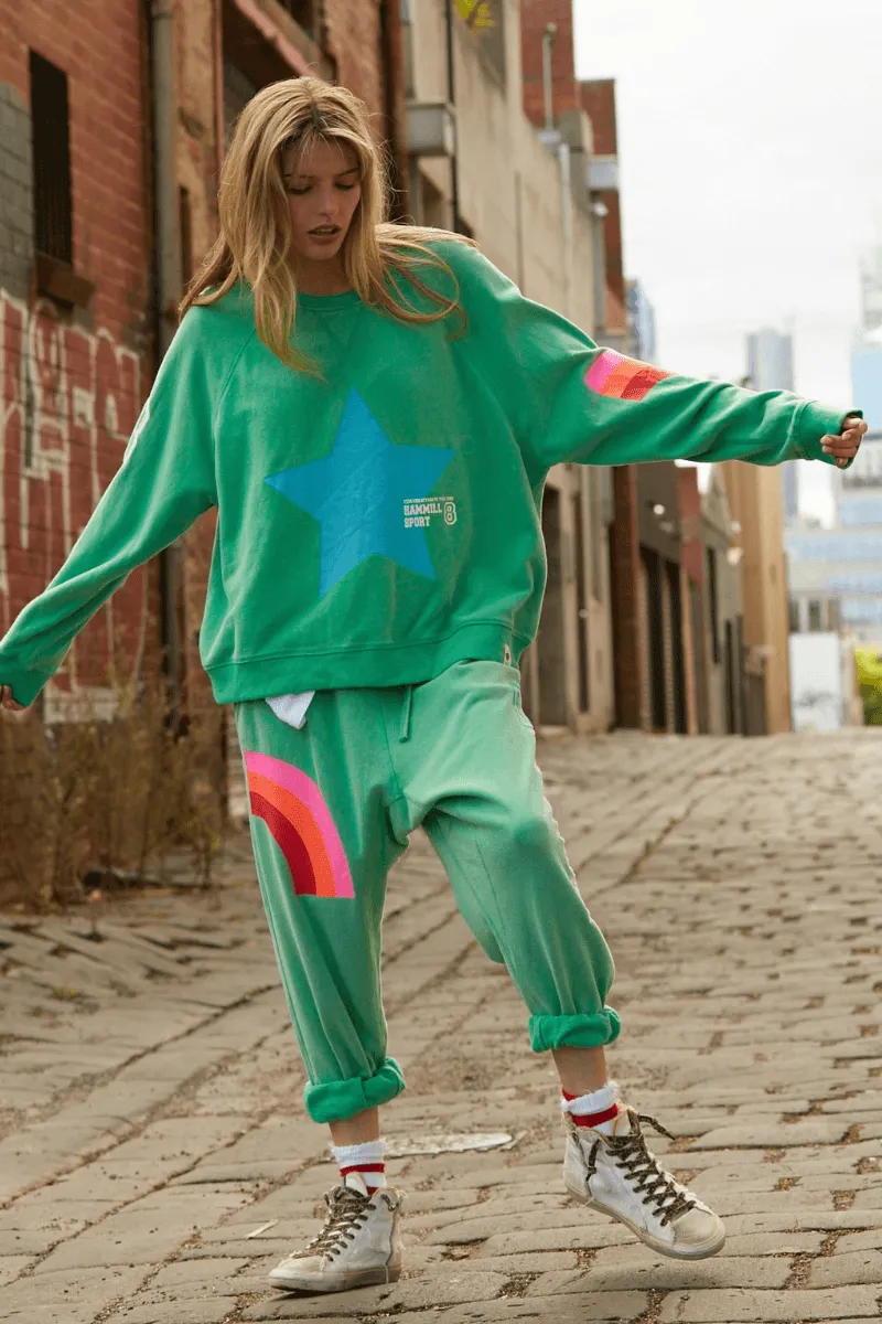 Hammill & Co Star Slouchy Green Sweat Shirt