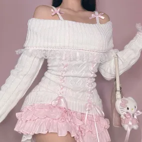 Handmade Sweater with Lace and Knitting Ribbon