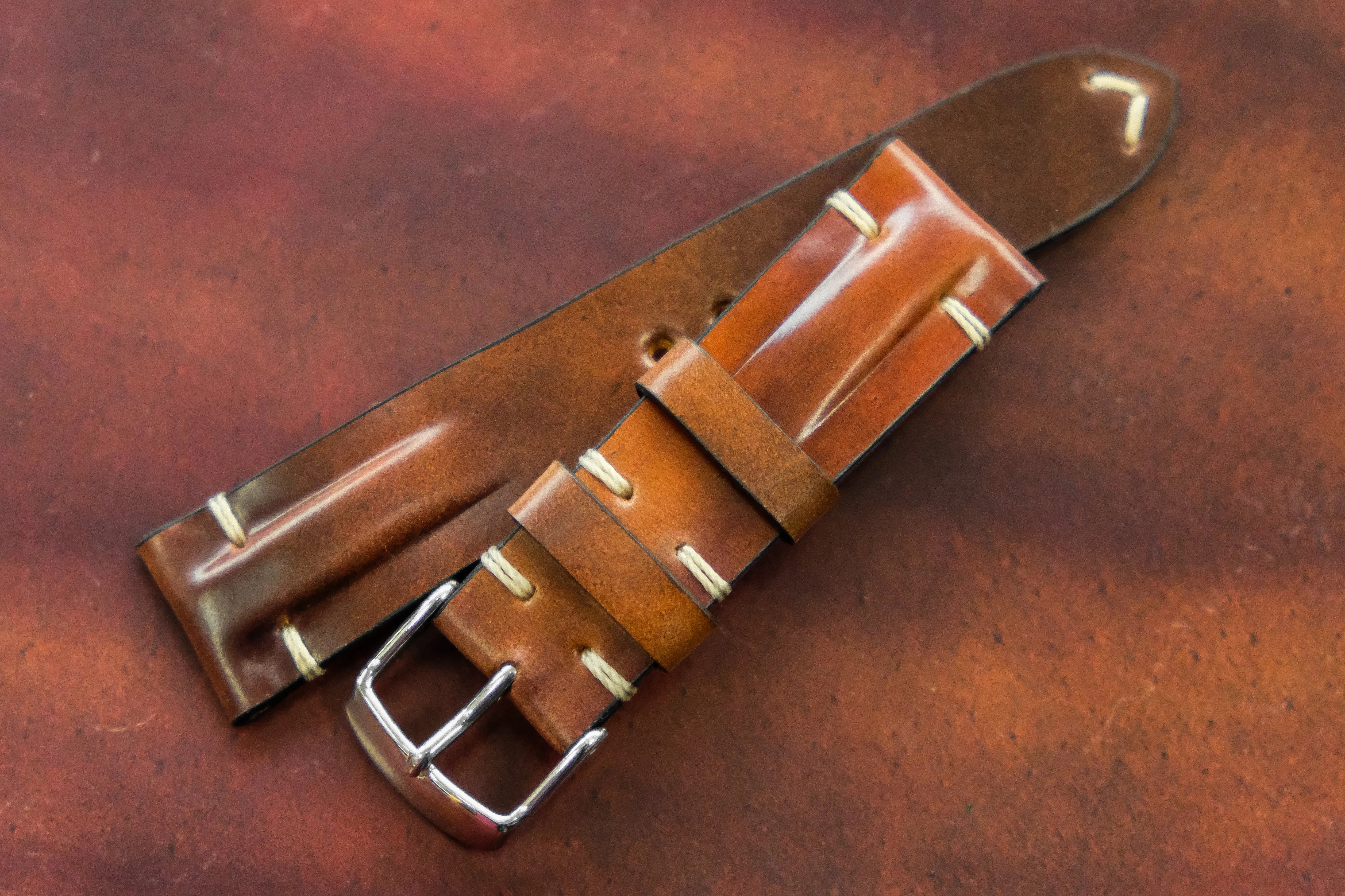 Horween Shell Cordovan Marbled Colour 8 Half Padded SS Leather Watch Strap