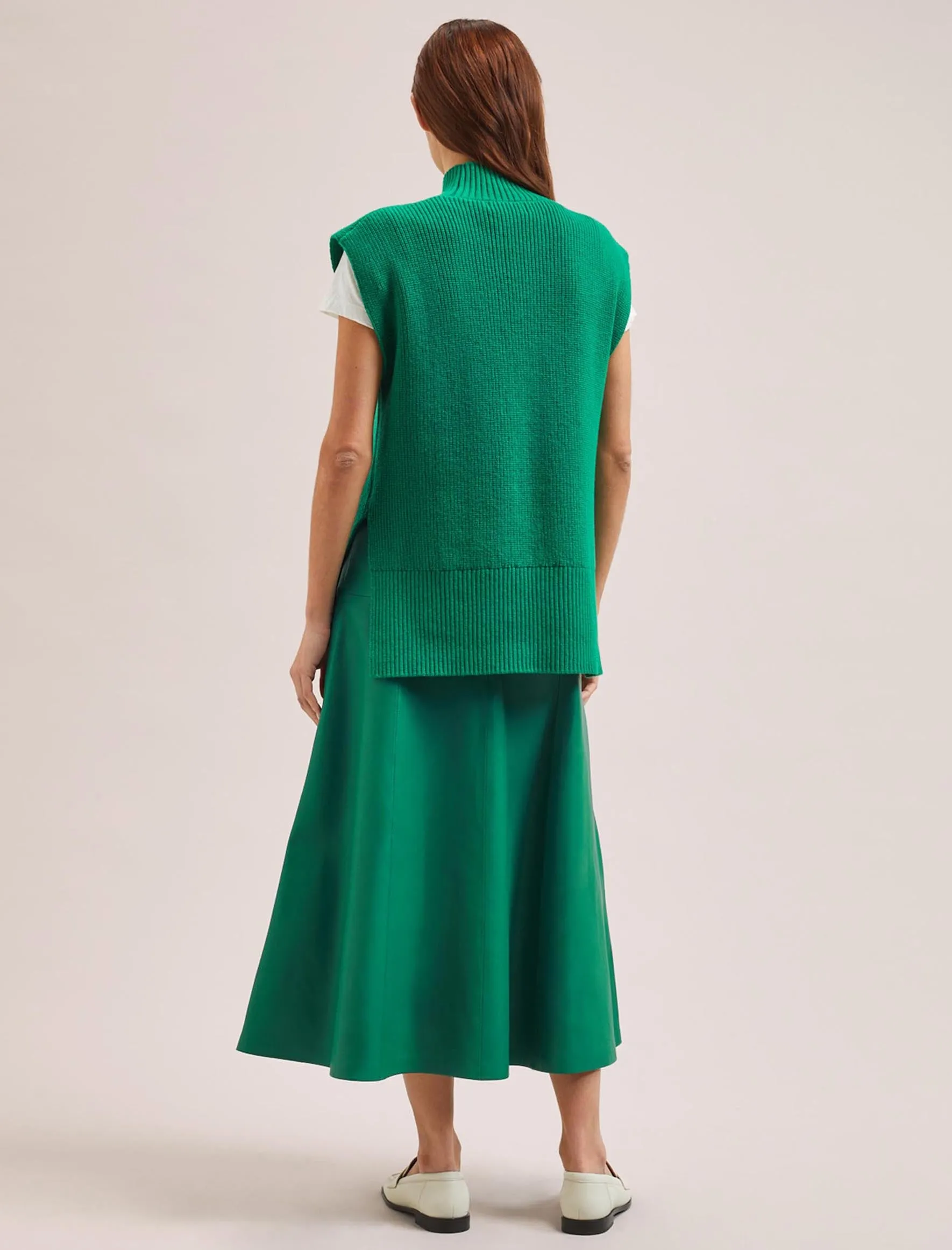 Janice Cotton Blend Funnel Neck Sleeveless Jumper - Emerald Green