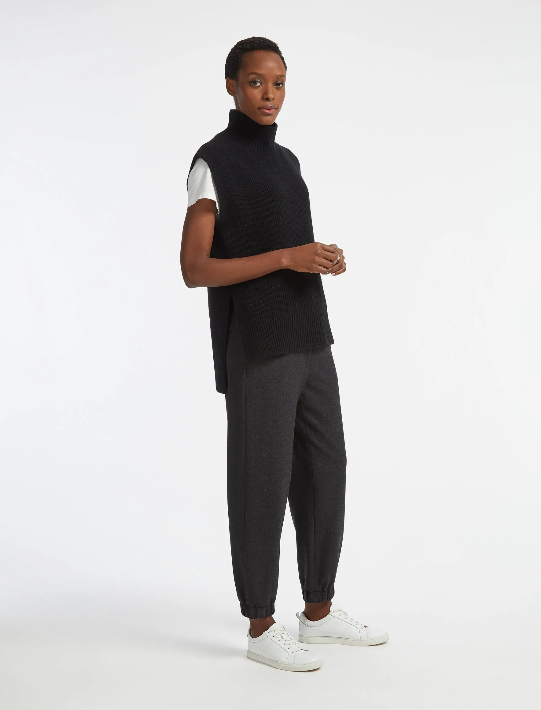 Janice Wool Funnel Neck Sleeveless Jumper - Black