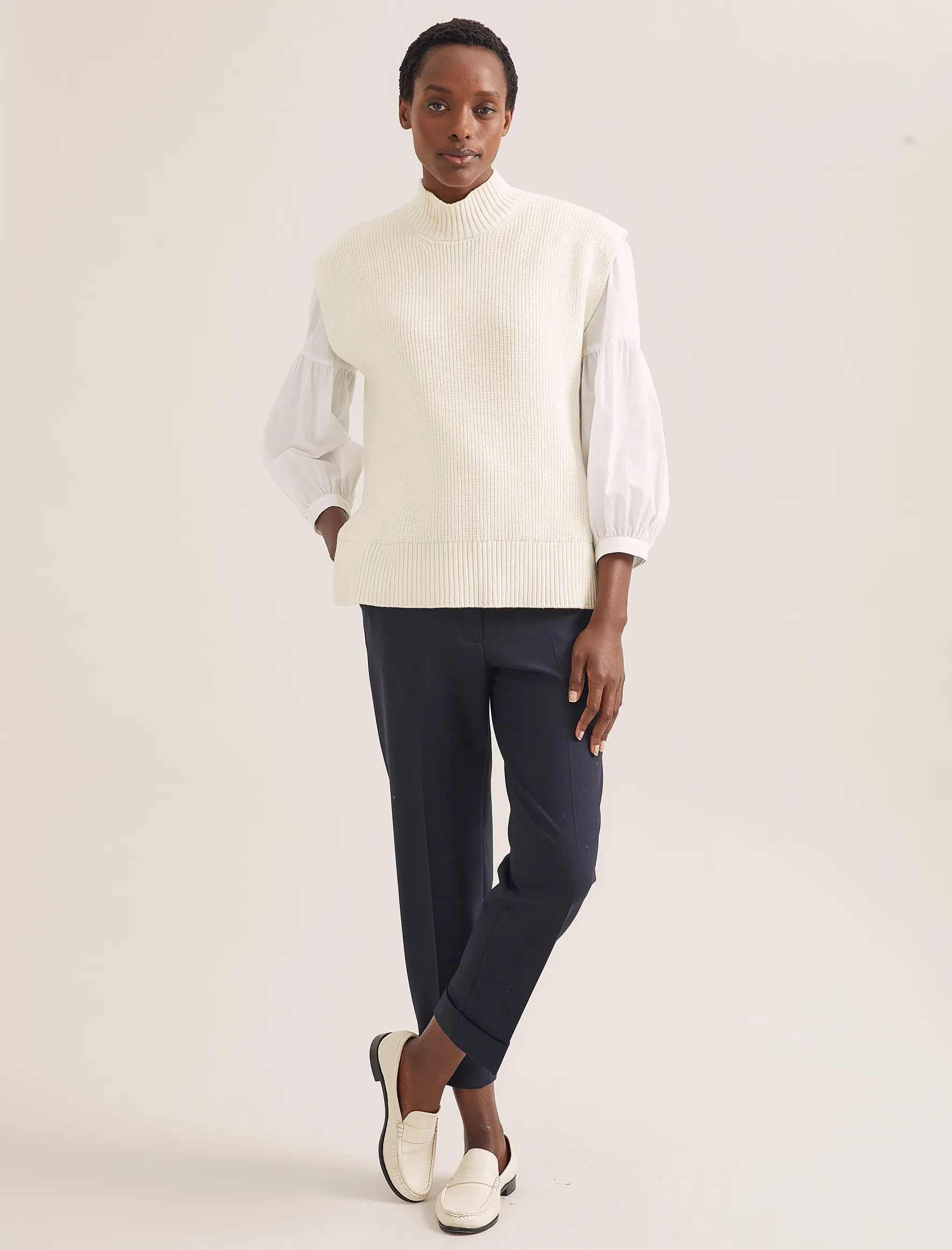 Janice Wool Funnel Neck Sleeveless Jumper - Cream