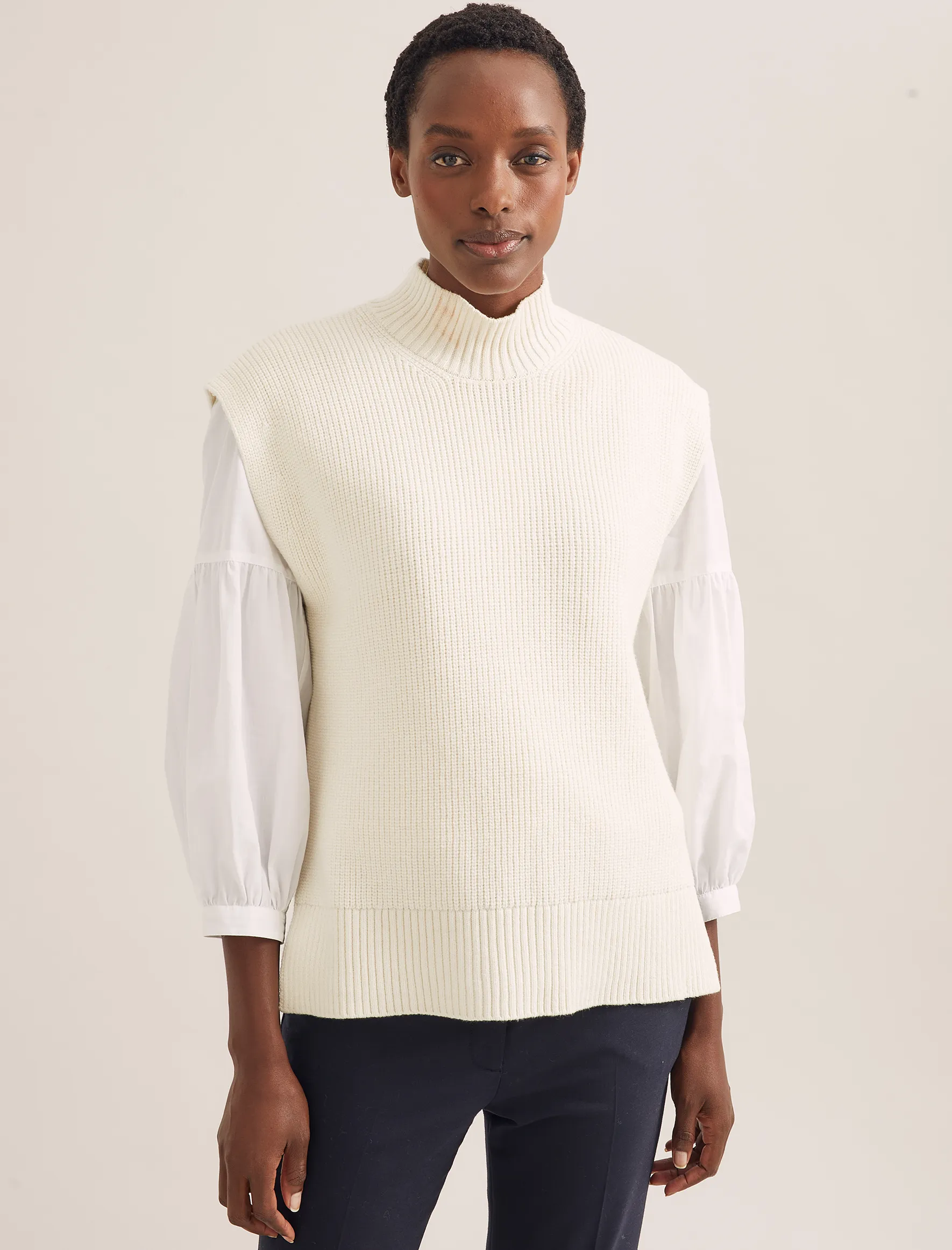 Janice Wool Funnel Neck Sleeveless Jumper - Cream