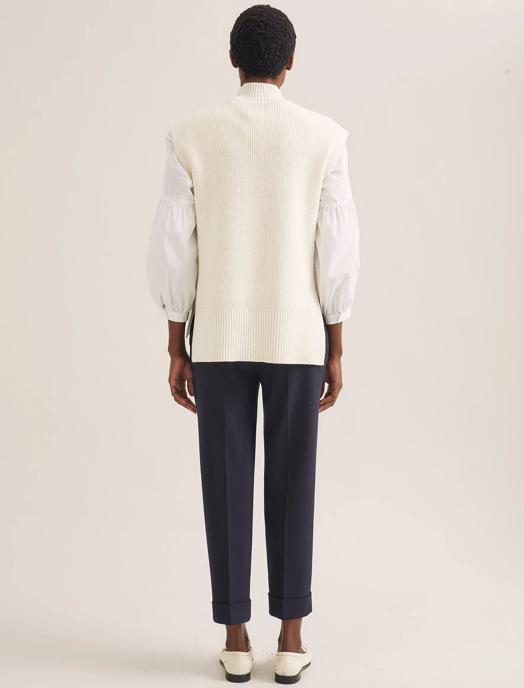 Janice Wool Funnel Neck Sleeveless Jumper - Cream