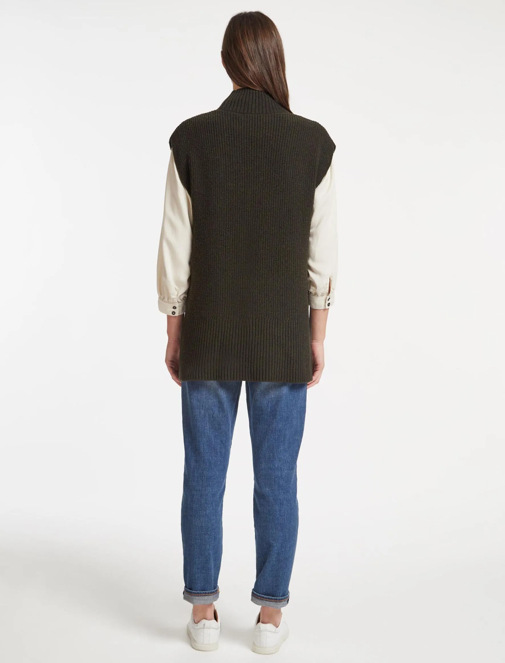 Janice Wool Funnel Neck Sleeveless Jumper - Khaki