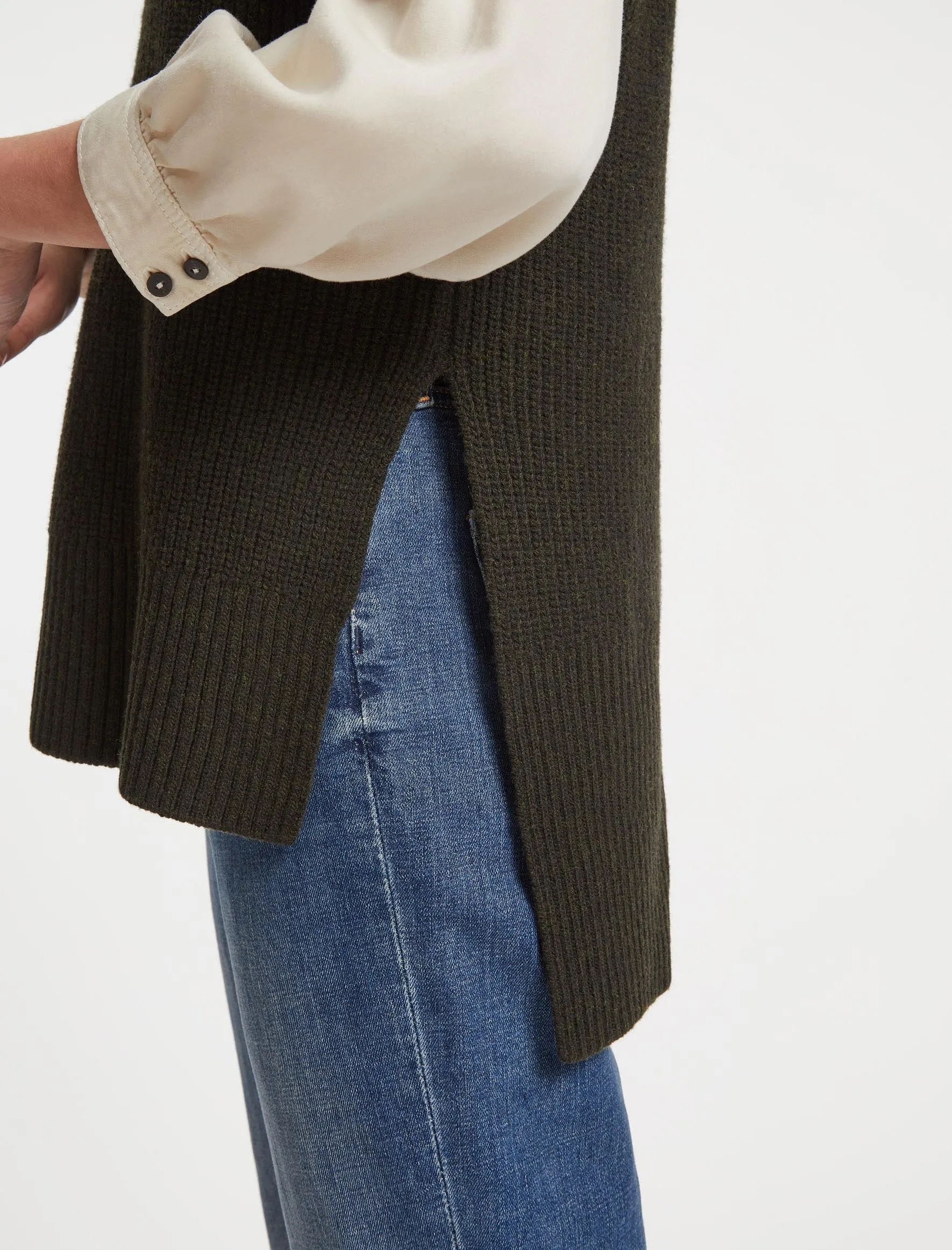 Janice Wool Funnel Neck Sleeveless Jumper - Khaki