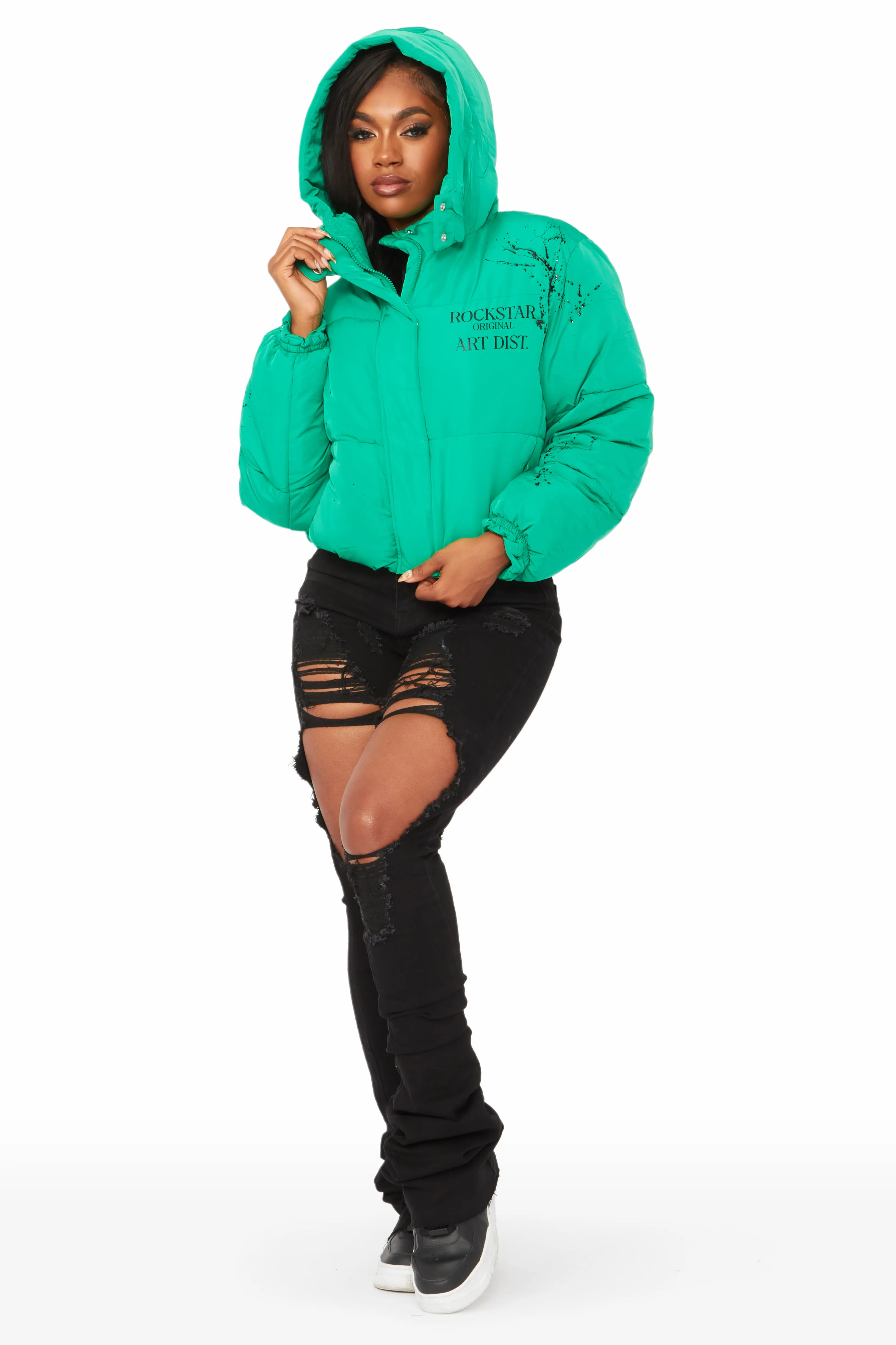 Keira Green Drippy Puffer Jacket