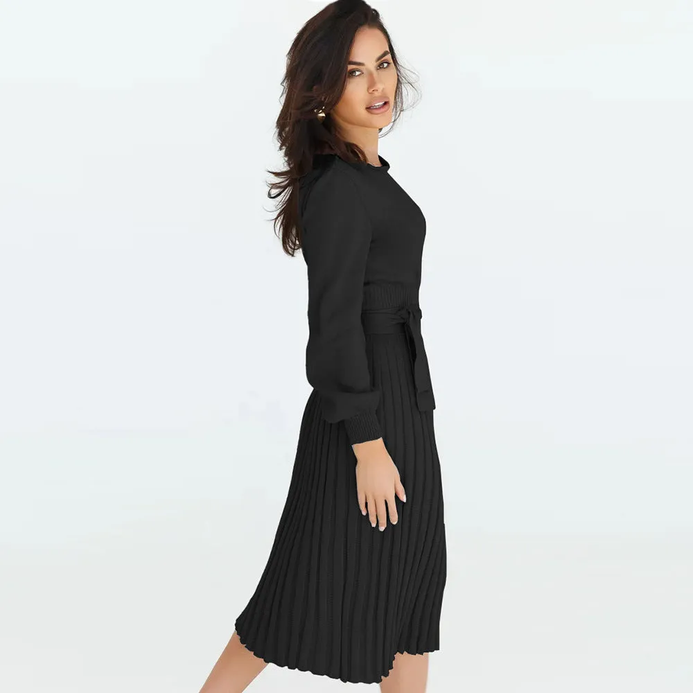 Knitted Slim-fit Pleated Midi Sweater Dress
