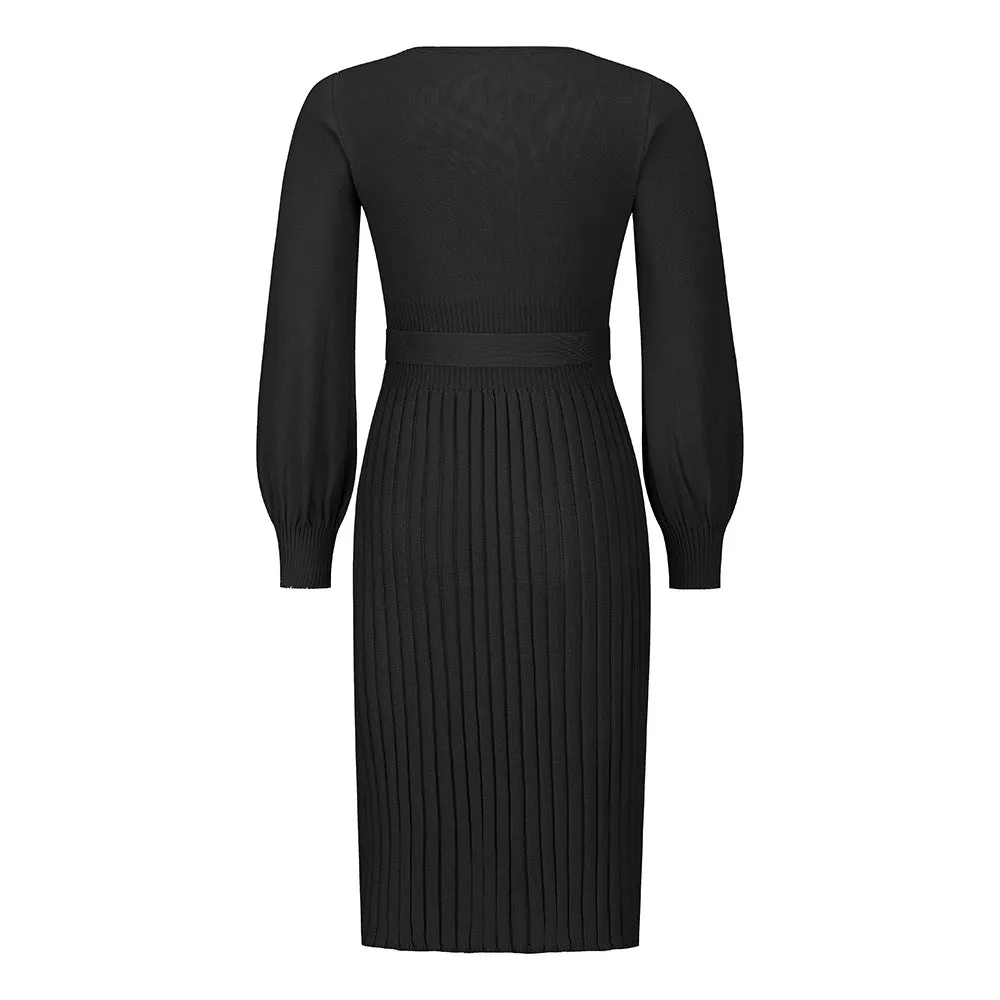 Knitted Slim-fit Pleated Midi Sweater Dress