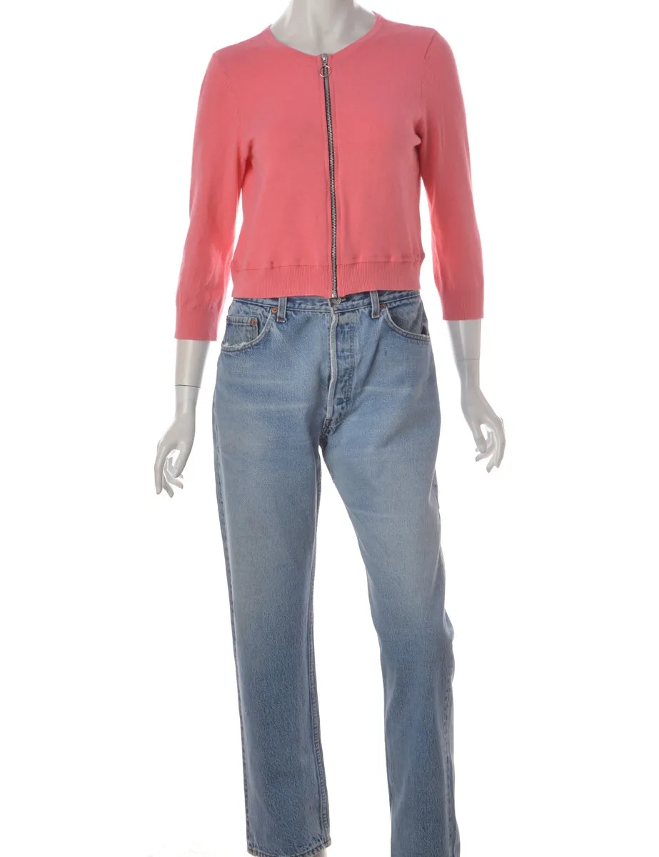 Label Zip Through Crop Sweater