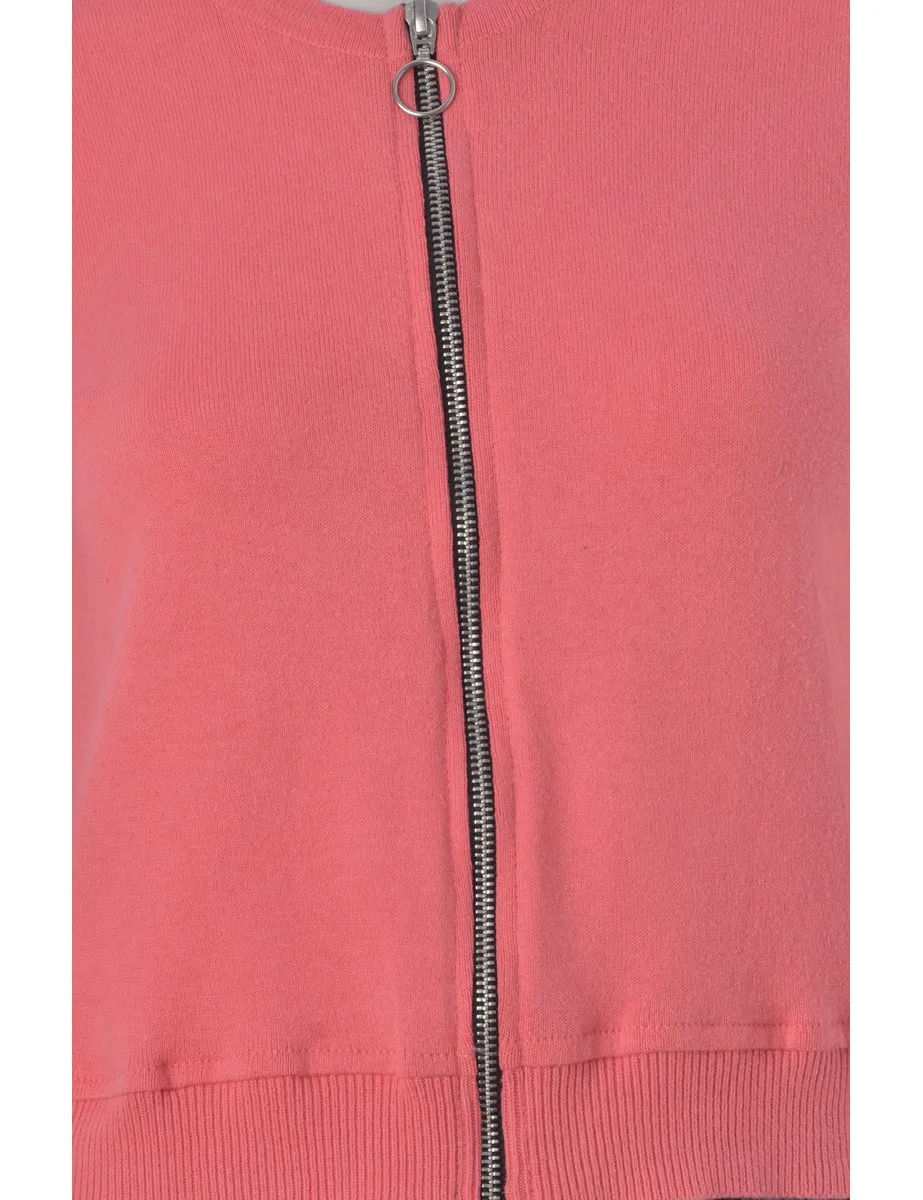 Label Zip Through Crop Sweater