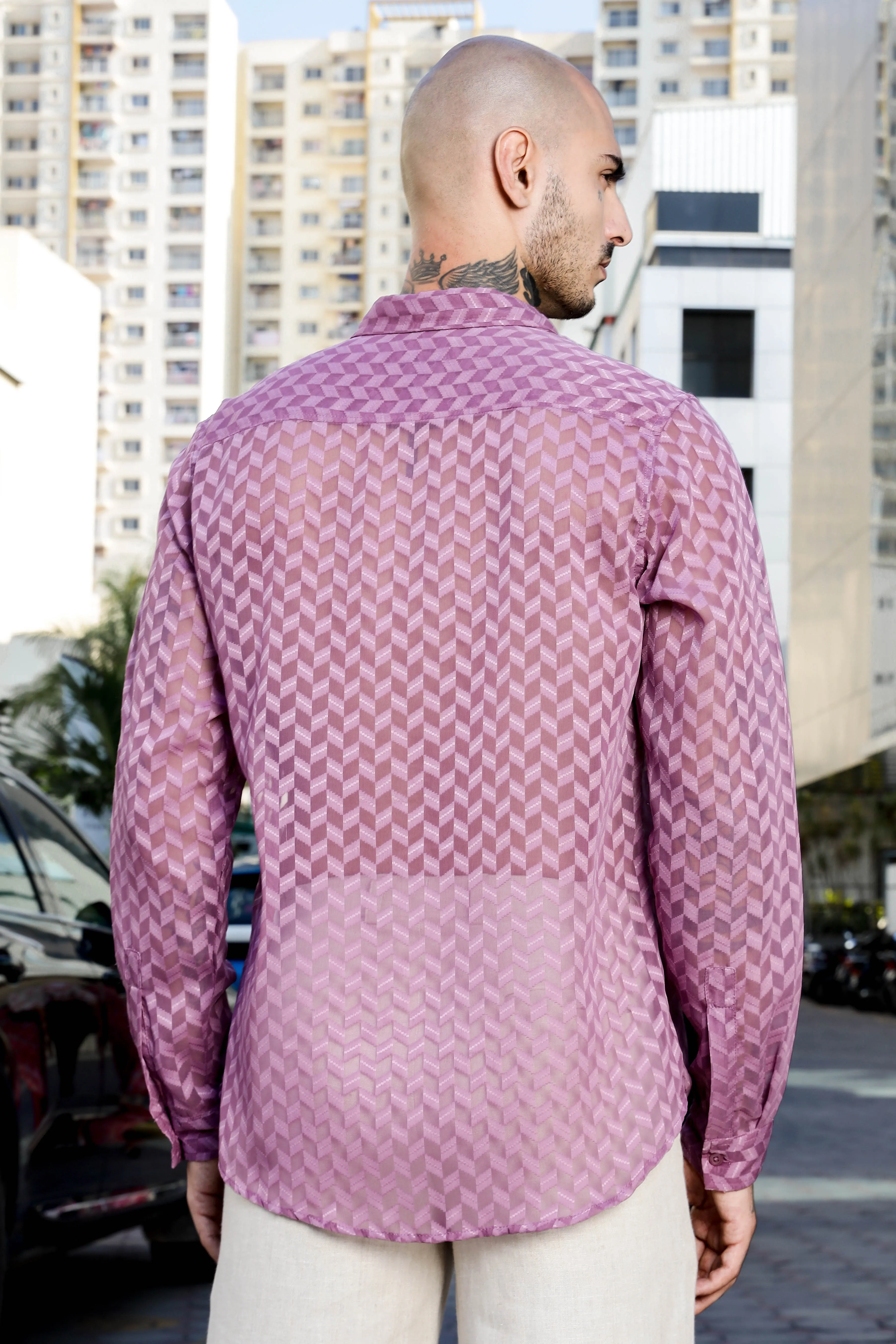 Lavender Classic Semi Sheer Georgette Relaxed Fit Shirt